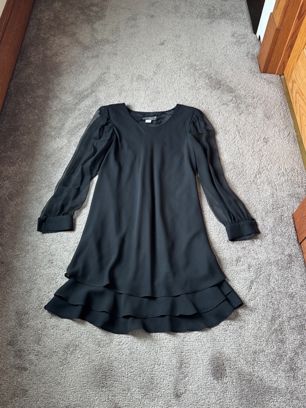 Hampton Nites Black Sheer Sleeve Layered Hem Cocktail Dress SIZE 14